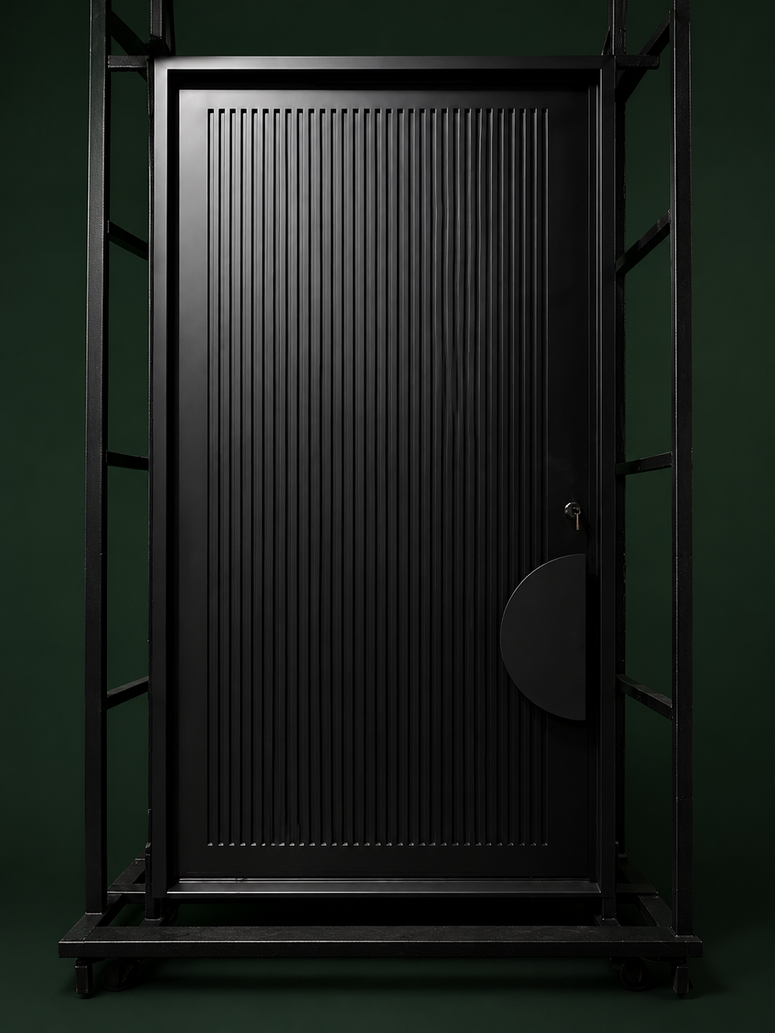 Matte black fluted pivot entry door